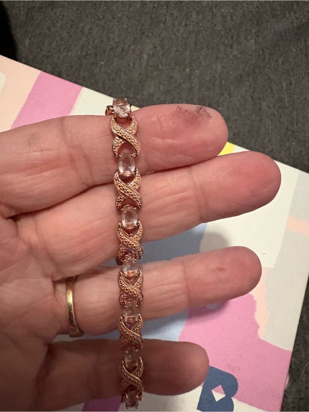 Source Unknown Rose Gold Tone Bracelet with Clear Stones